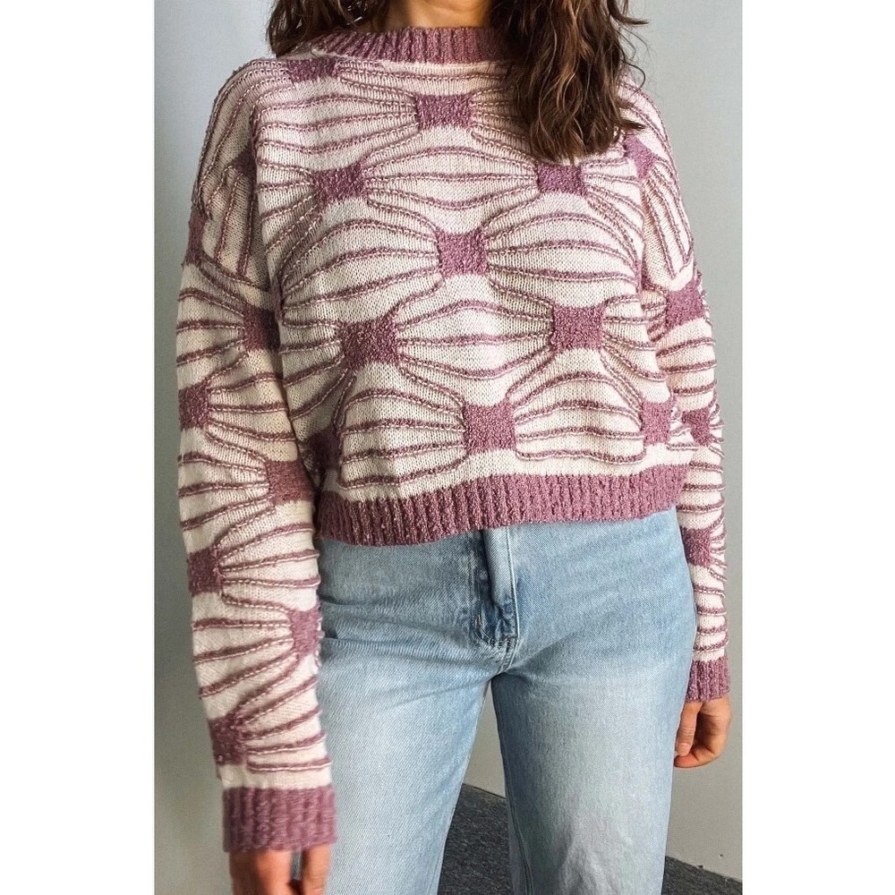 VESTIQUE Cropped Sweater Womens M Dusty Mauve Geometric Long Sleeve‎